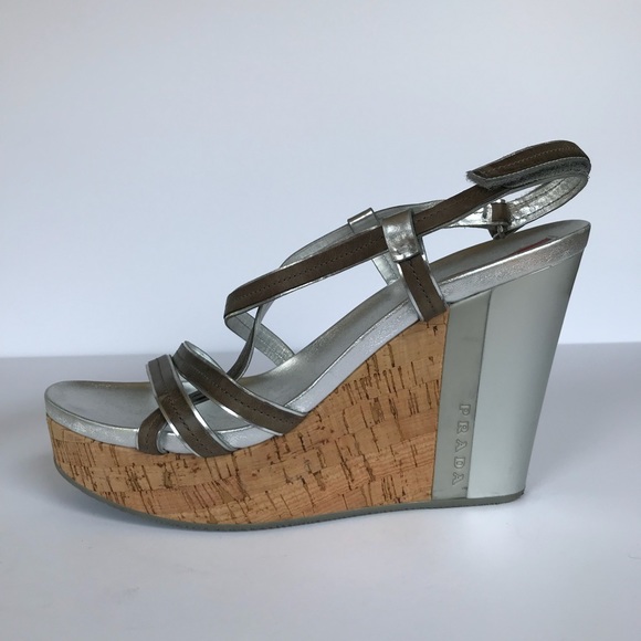 prada silver wedge sandals